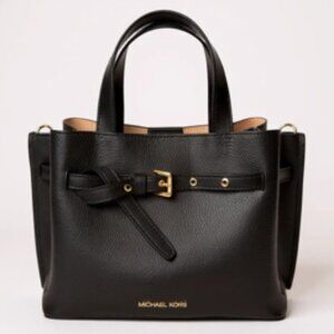 Michael Kors Black Pebbled Leather Satchel Crossbody Tote Bag Gold Hardware